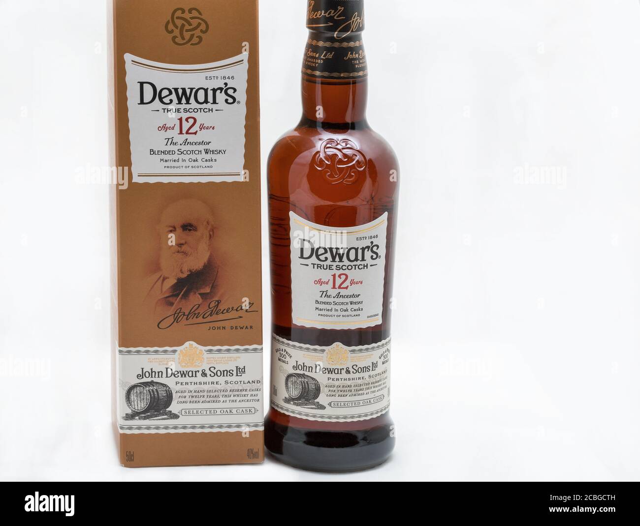 KYIV, UKRAINE - AUGUST 17, 2019: Dewar's True Scotch The Ancestor aged ...