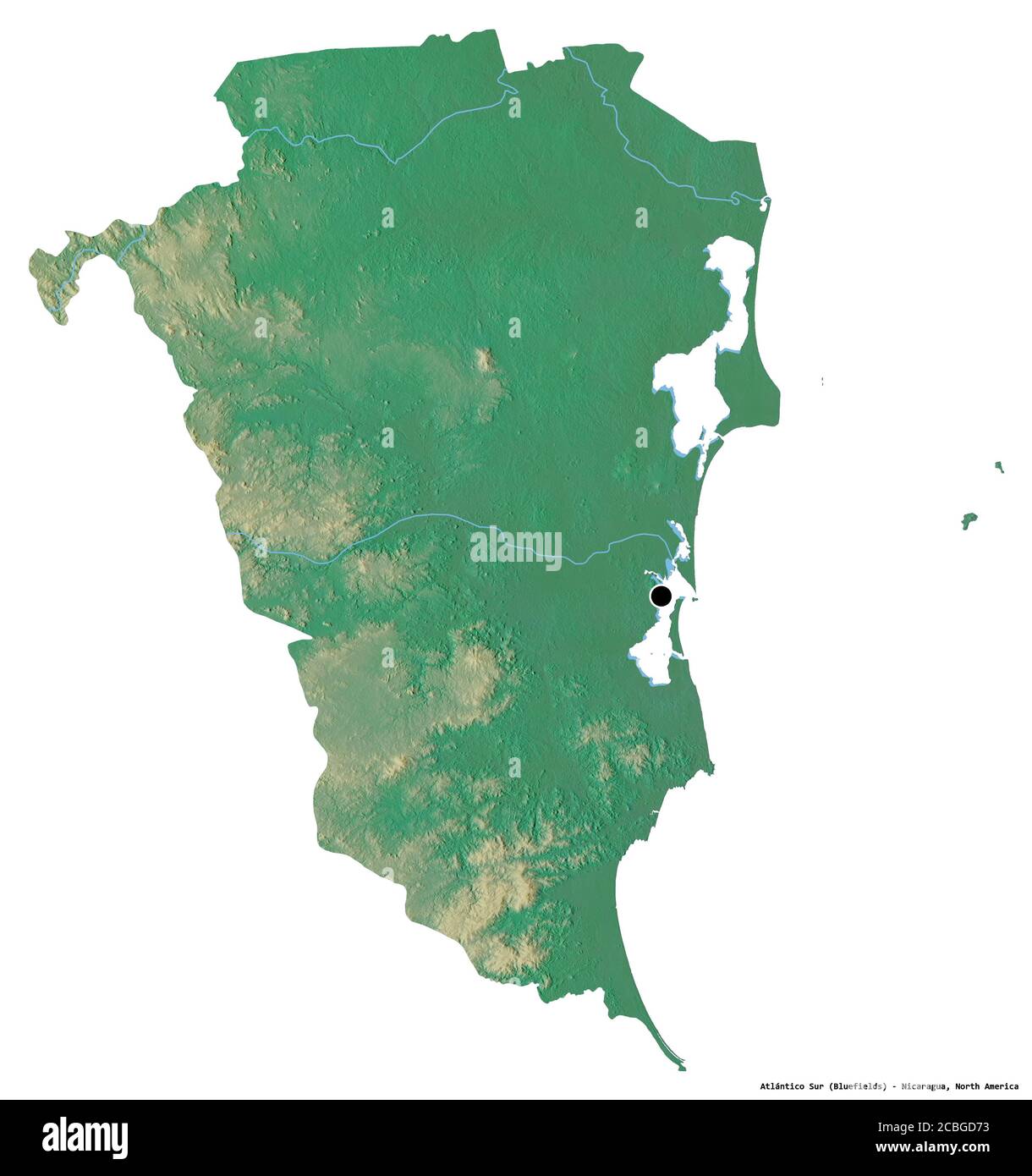 Shape of Atlántico Sur, autonomous region of Nicaragua, with its ...