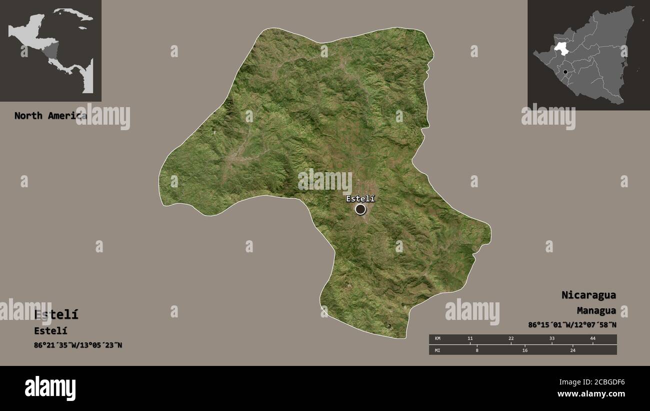 Shape of Estelí, department of Nicaragua, and its capital. Distance ...