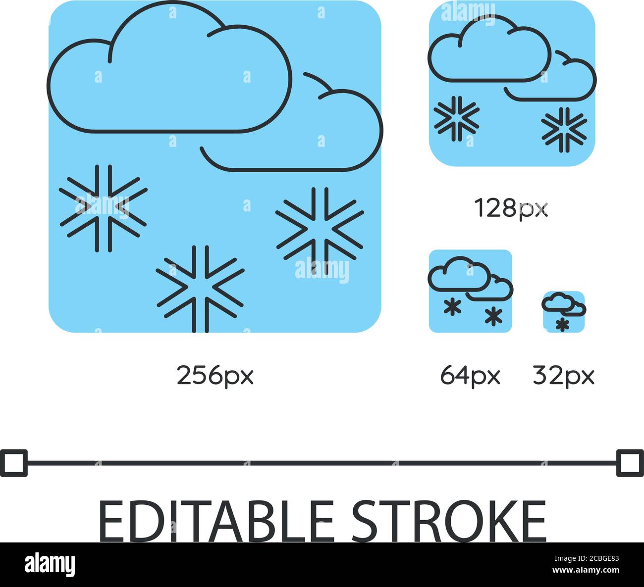 Scattered snow turquoise linear icons set Stock Vector