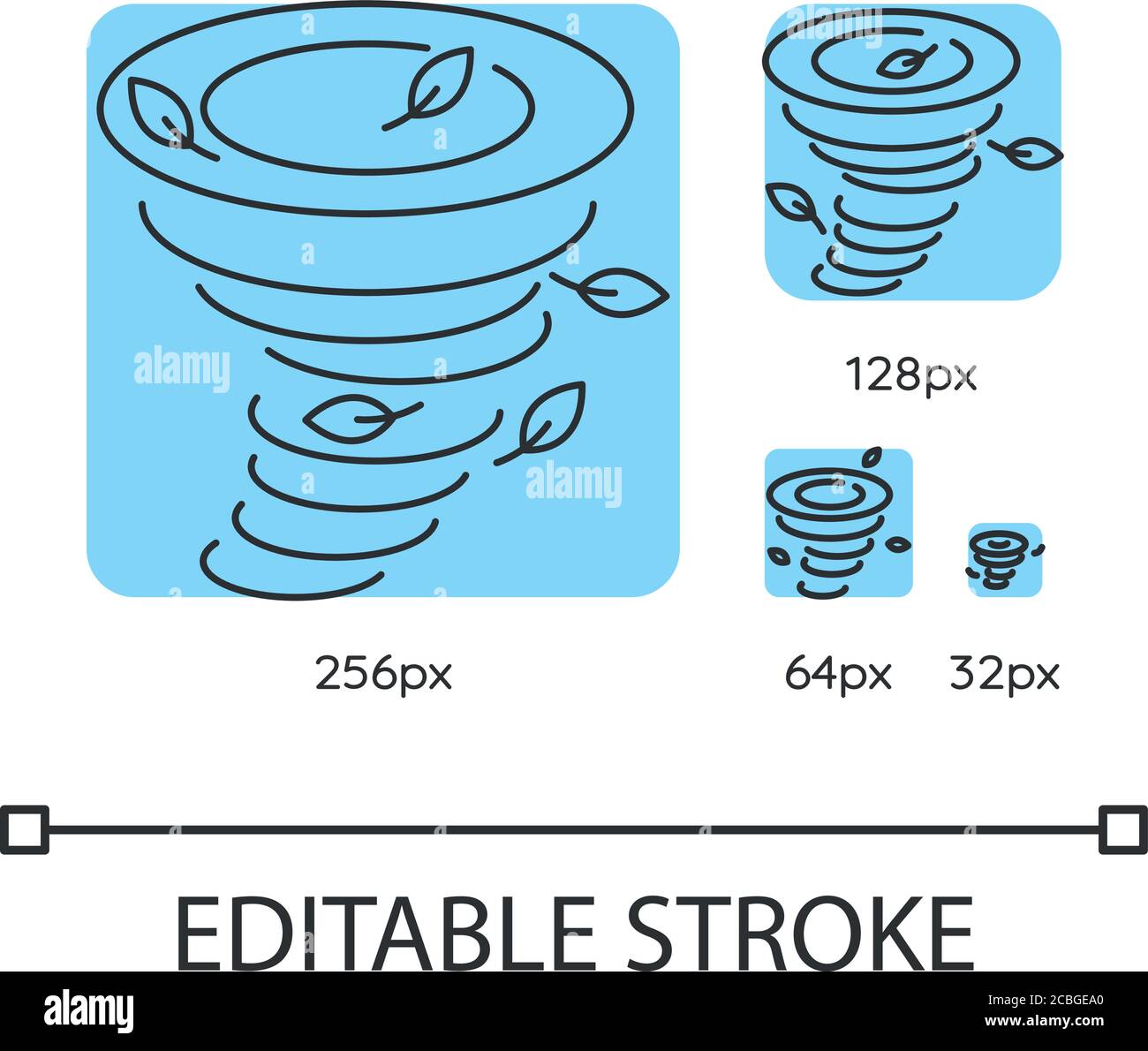 Tornado turquoise linear icons set Stock Vector
