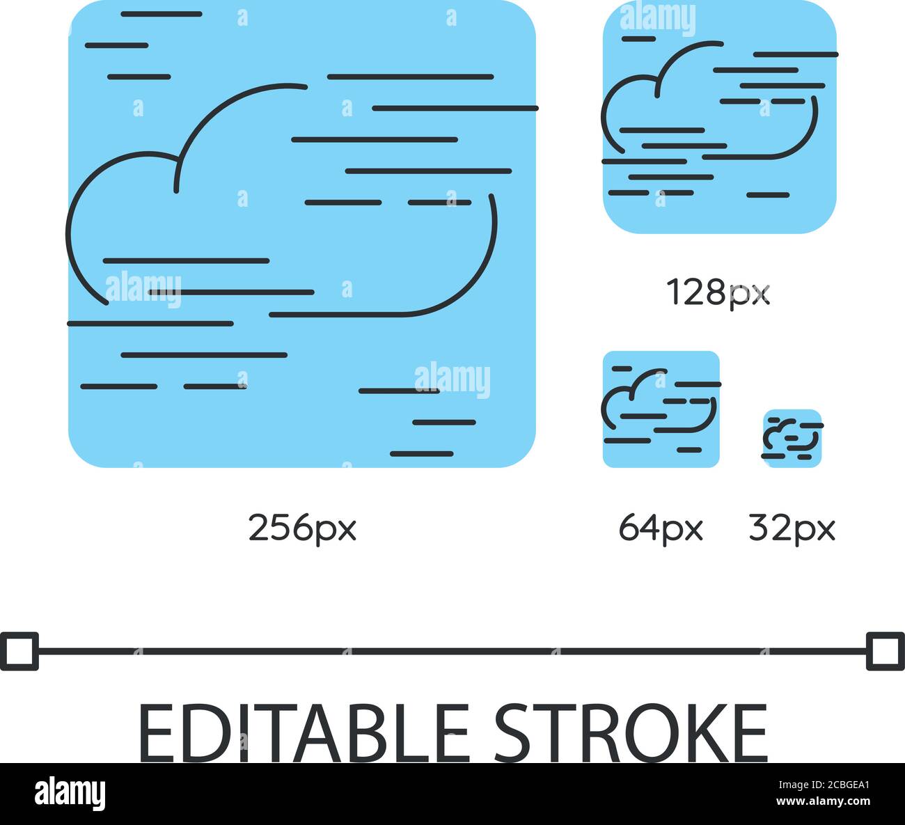 Fog turquoise linear icons set Stock Vector