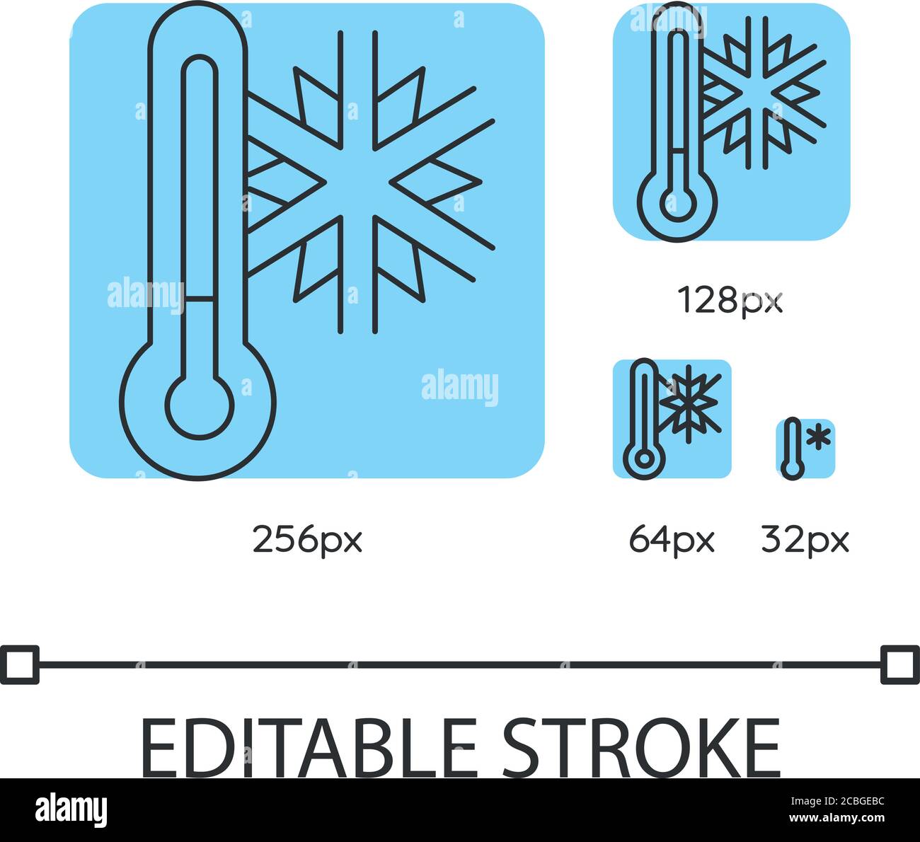 Frigid temperature turquoise linear icons set Stock Vector