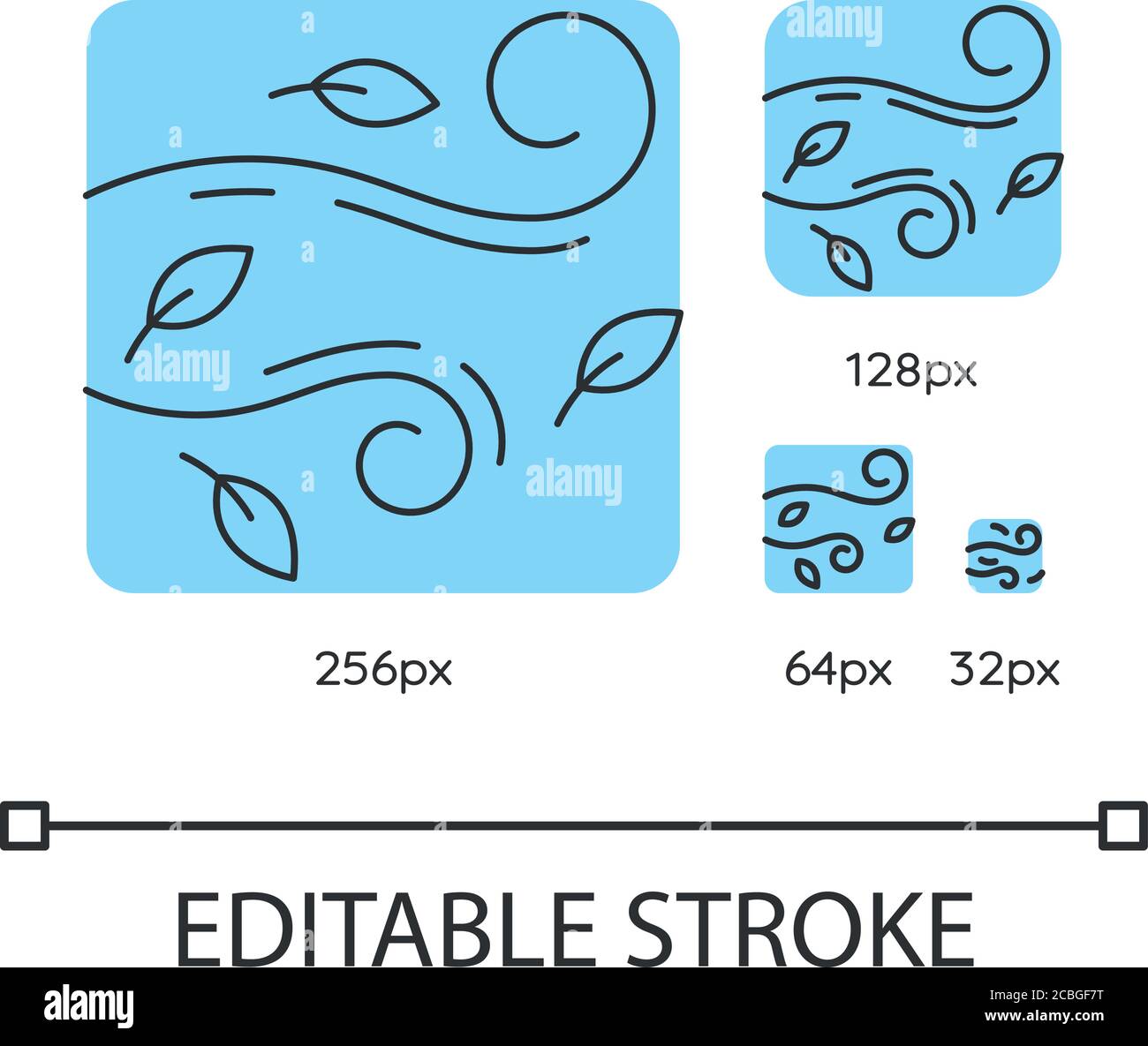 Windy weather turquoise linear icons set Stock Vector