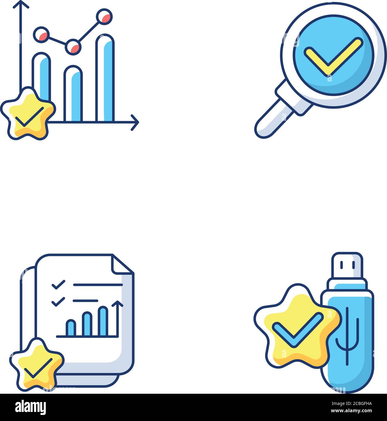 Data research chemarks RGB color icons set Stock Vector