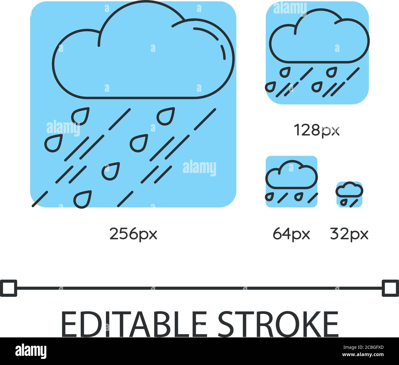 Showers turquoise linear icons set Stock Vector