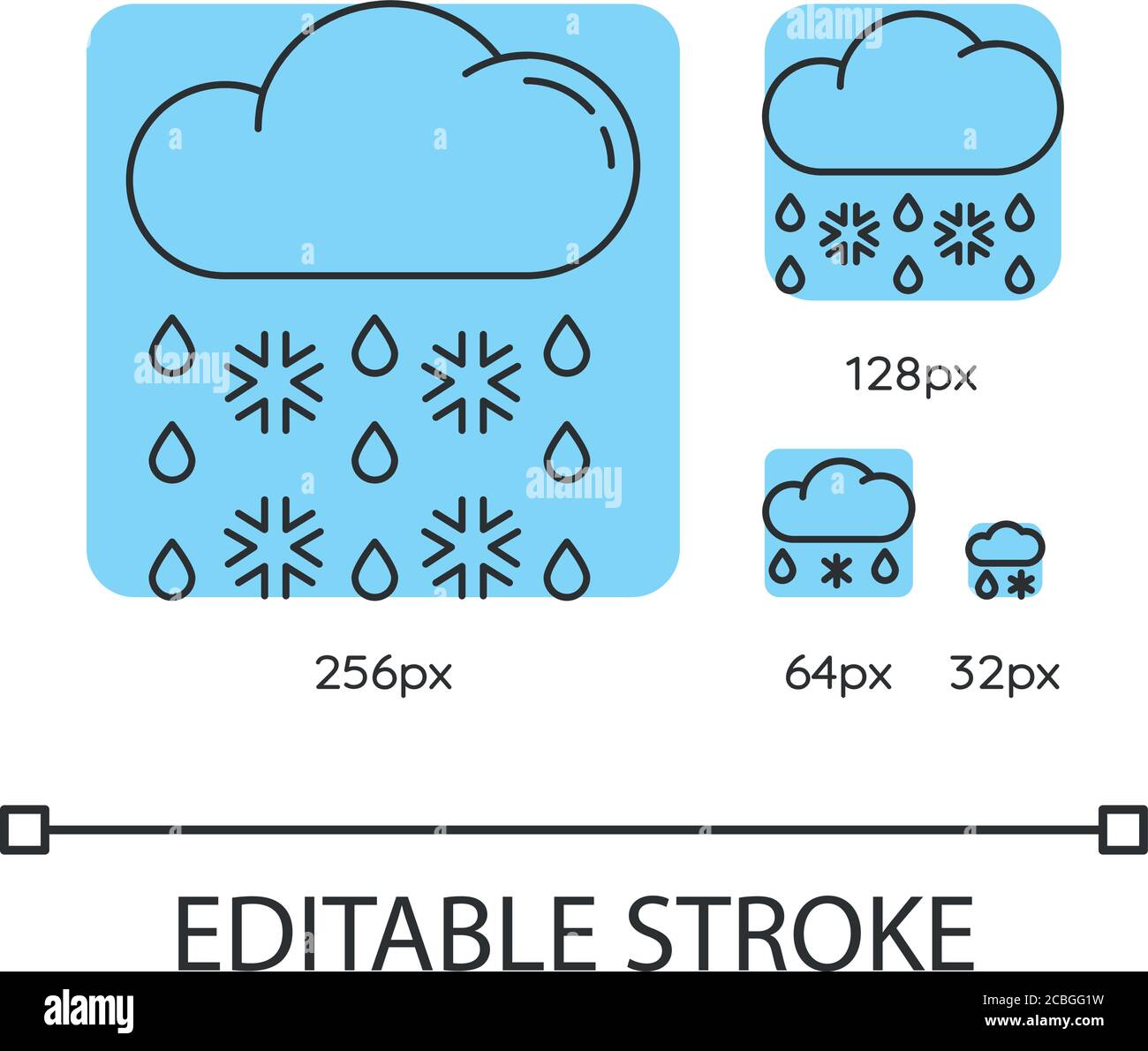 Heavy snow, sleet turquoise linear icons set Stock Vector