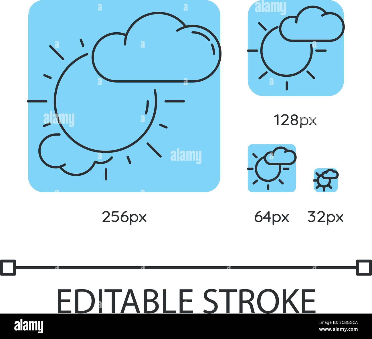 Partly cloudy turquoise linear icons set Stock Vector