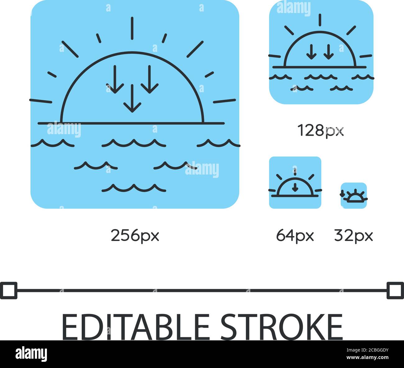 Sunset turquoise linear icons set Stock Vector