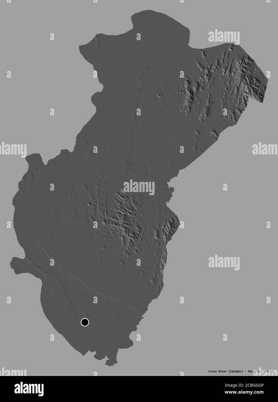 Shape of Cross River, state of Nigeria, with its capital isolated on a