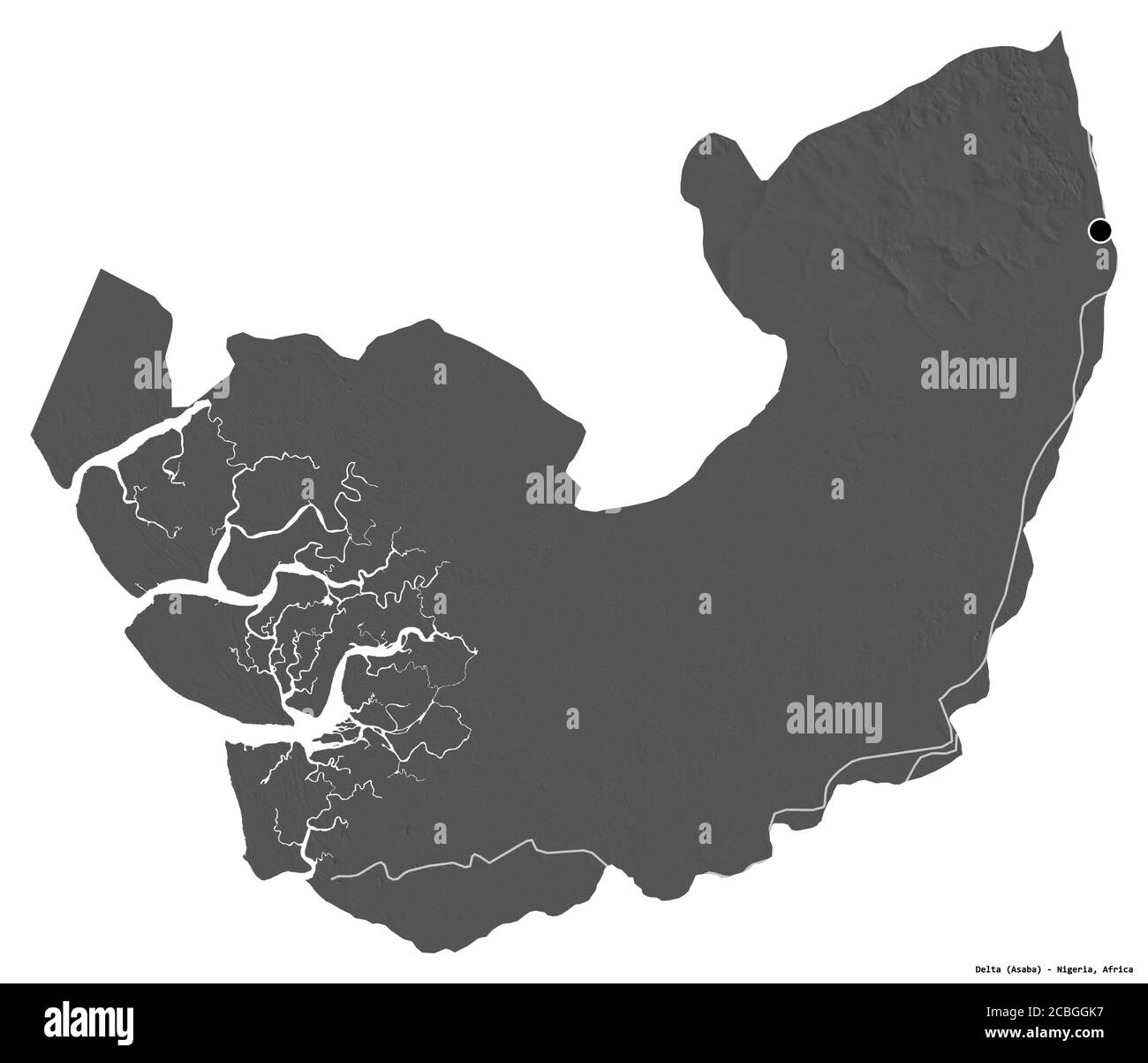 Delta State Map In Nigeria Shape Of Delta, State Of Nigeria, With Its Capital Isolated On White  Background. Bilevel Elevation Map. 3D Rendering Stock Photo - Alamy