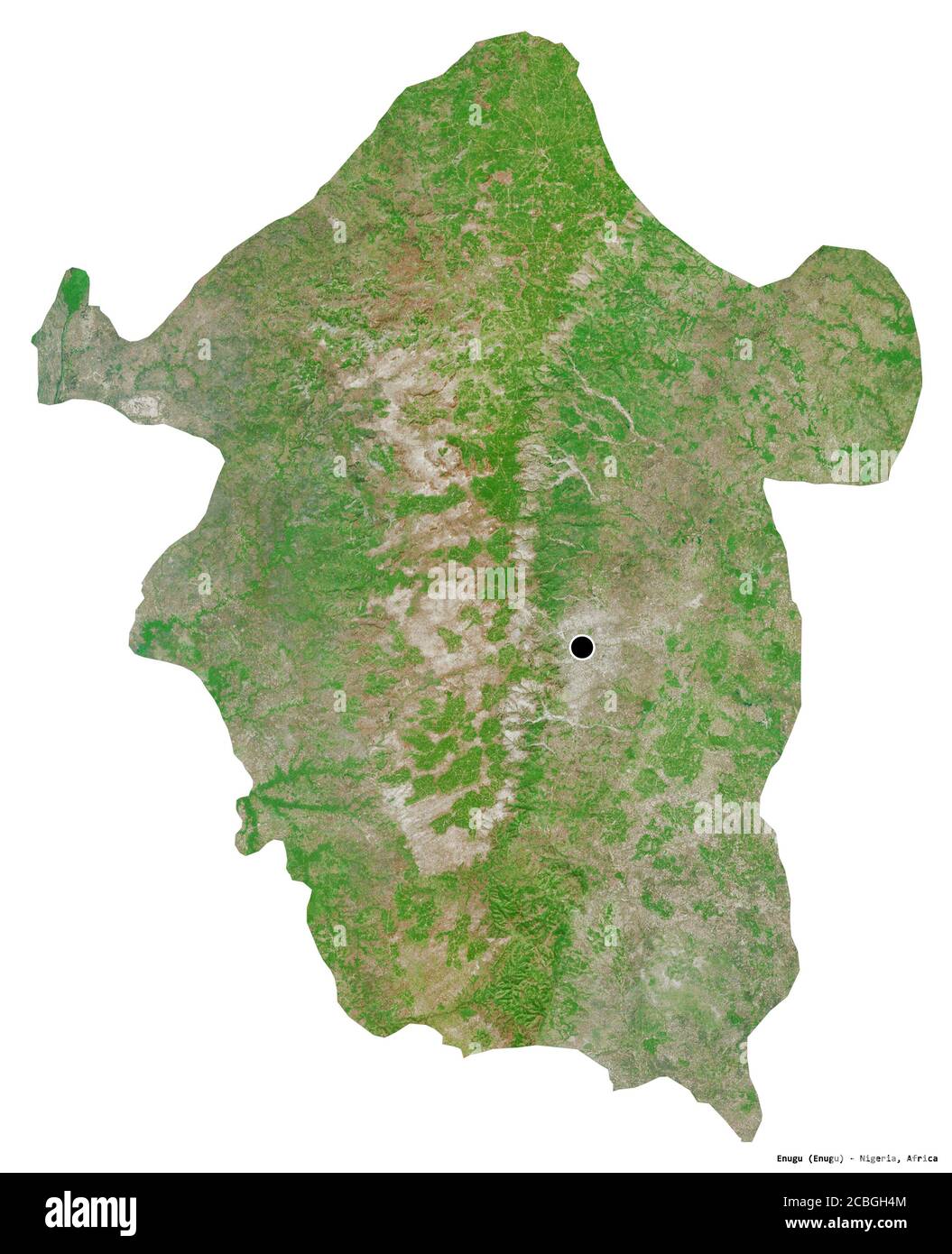 Shape Of Enugu State Of Nigeria With Its Capital Isolated On White   Shape Of Enugu State Of Nigeria With Its Capital Isolated On White Background Satellite Imagery 3d Rendering 2CBGH4M 