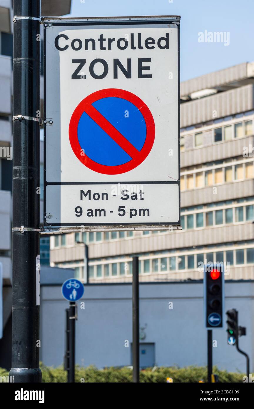 Controlled Zone no parking Monday to Saturday 9-5 Stock Photo
