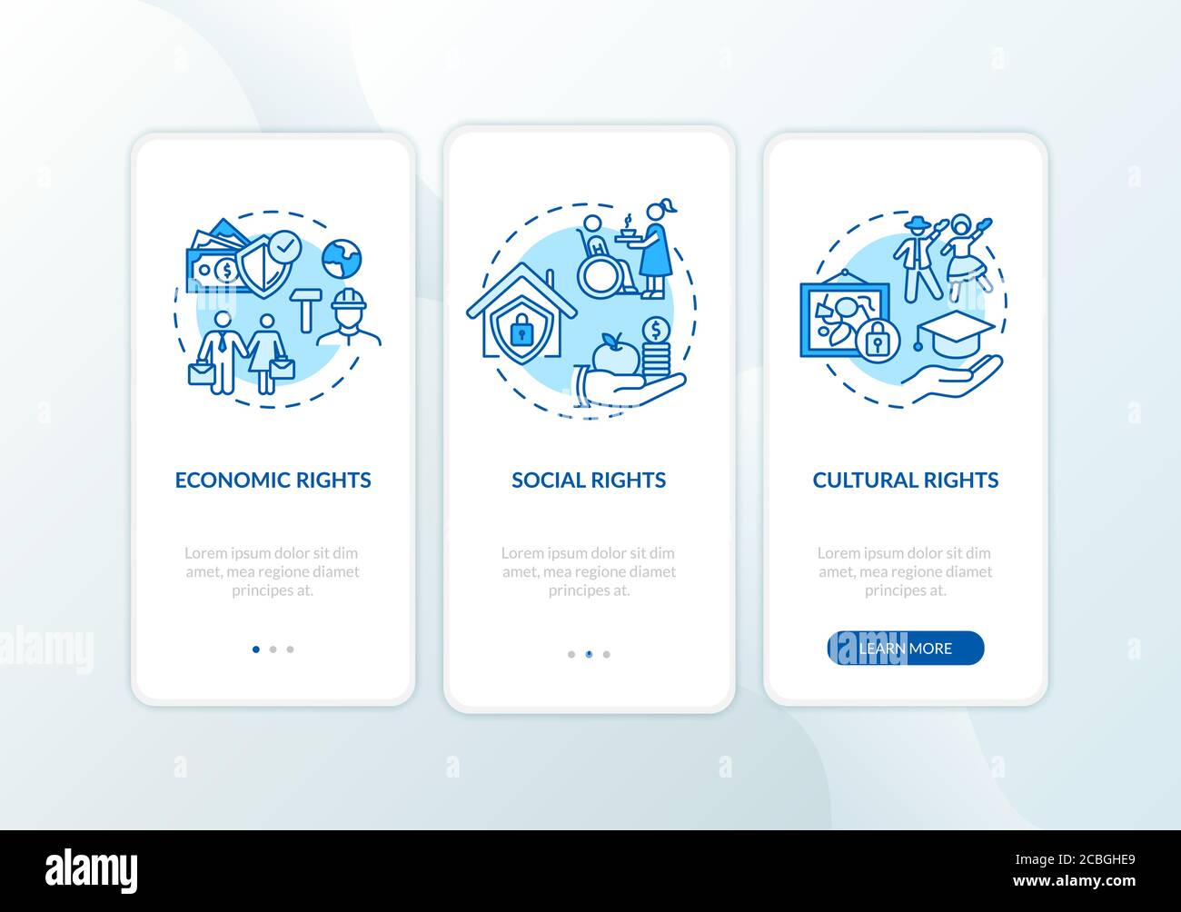 Human rights groups onboarding mobile app page screen with concepts ...