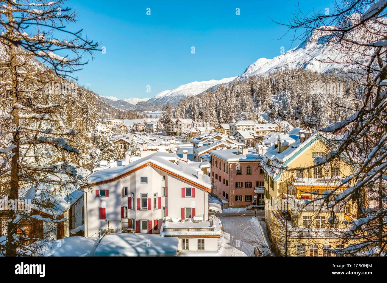 Winter landscape in Sils-Maria, Engadine, Switzerland Stock Photo