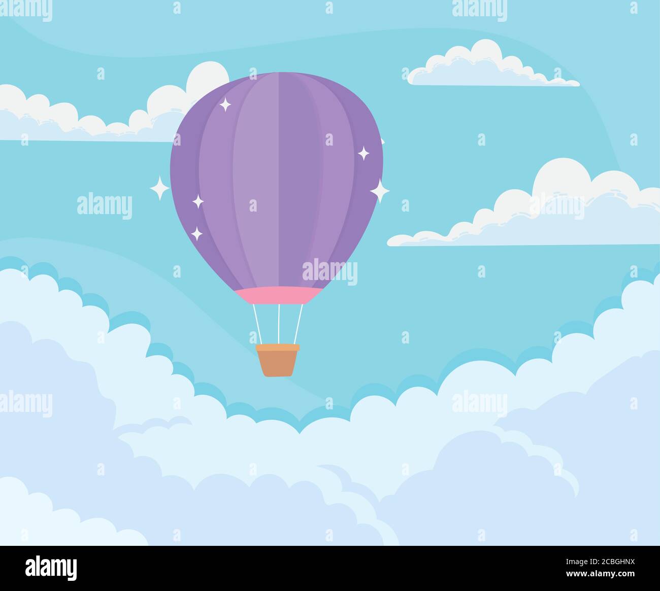 bright hot air balloon sky clouds blue background vector illustration ...