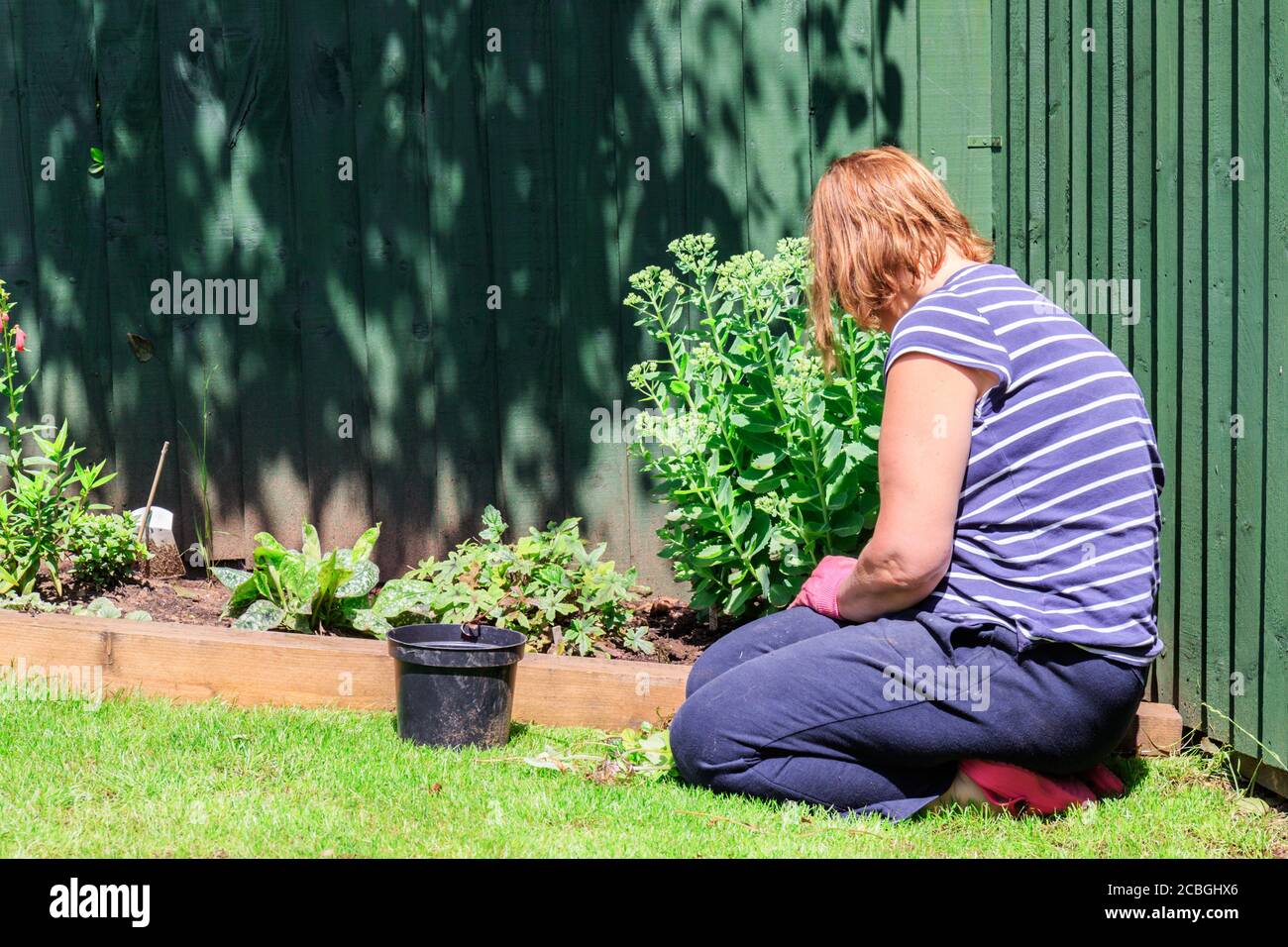 kneeling in garden