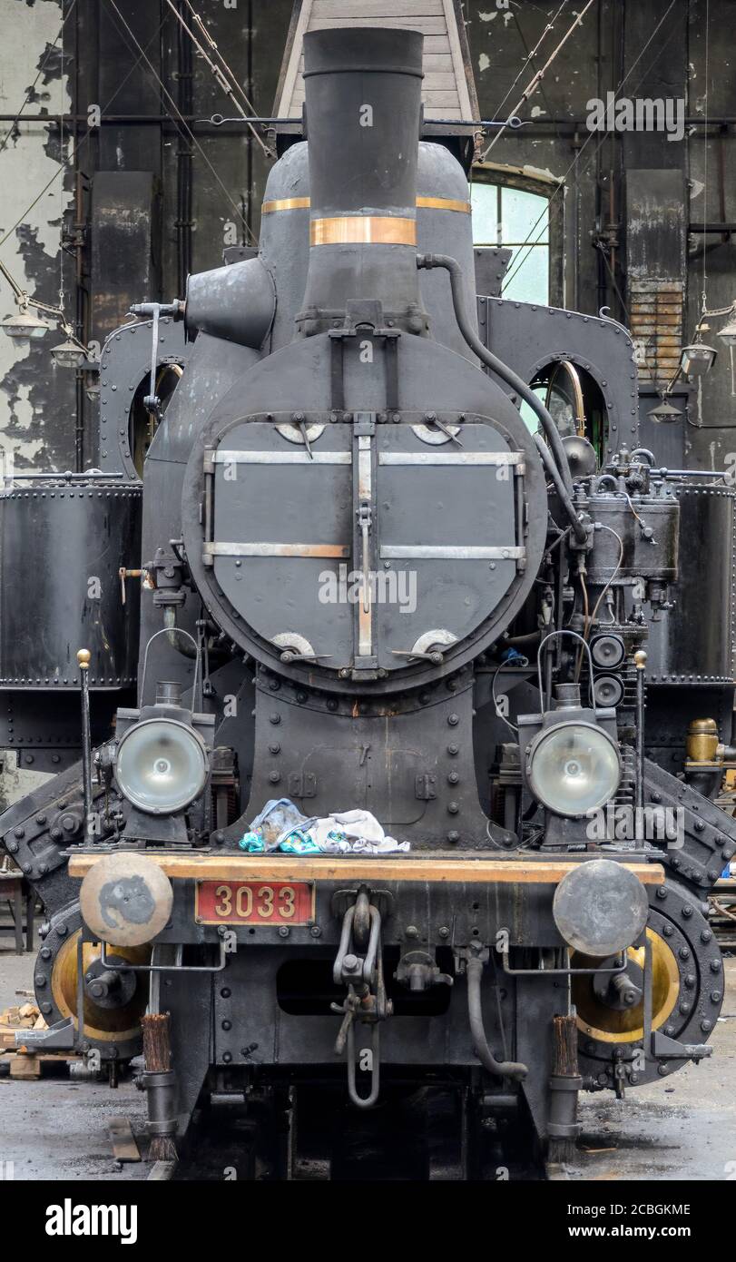 Front view of a restored old steam locomotive, Austria Stock Photo