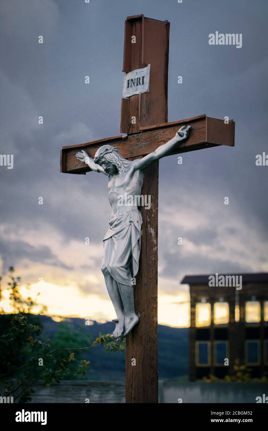 Statue of Jesus Christ on the cross Stock Photo