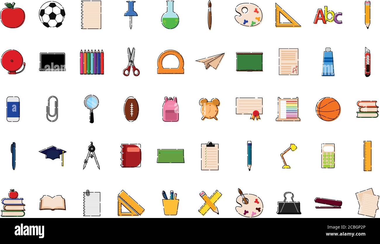 Set of school tools icons Stock Vector