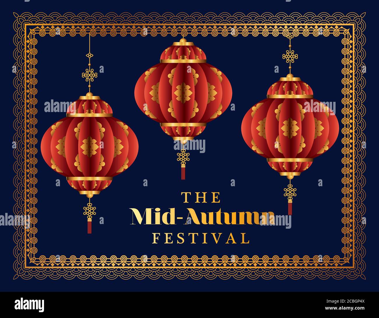 Mid autumn festival with red lanterns and frame design, Oriental ...