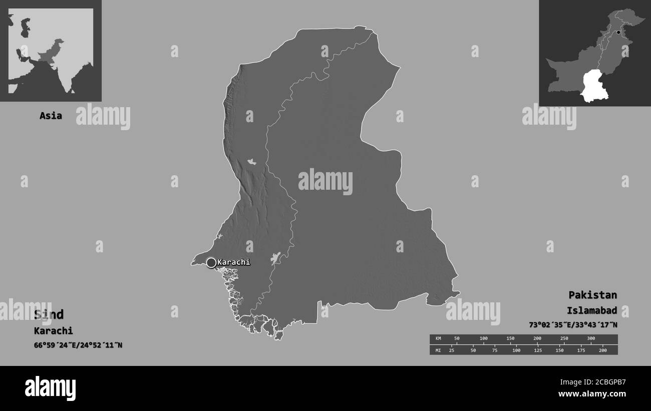 Shape of Sind, province of Pakistan, and its capital ...