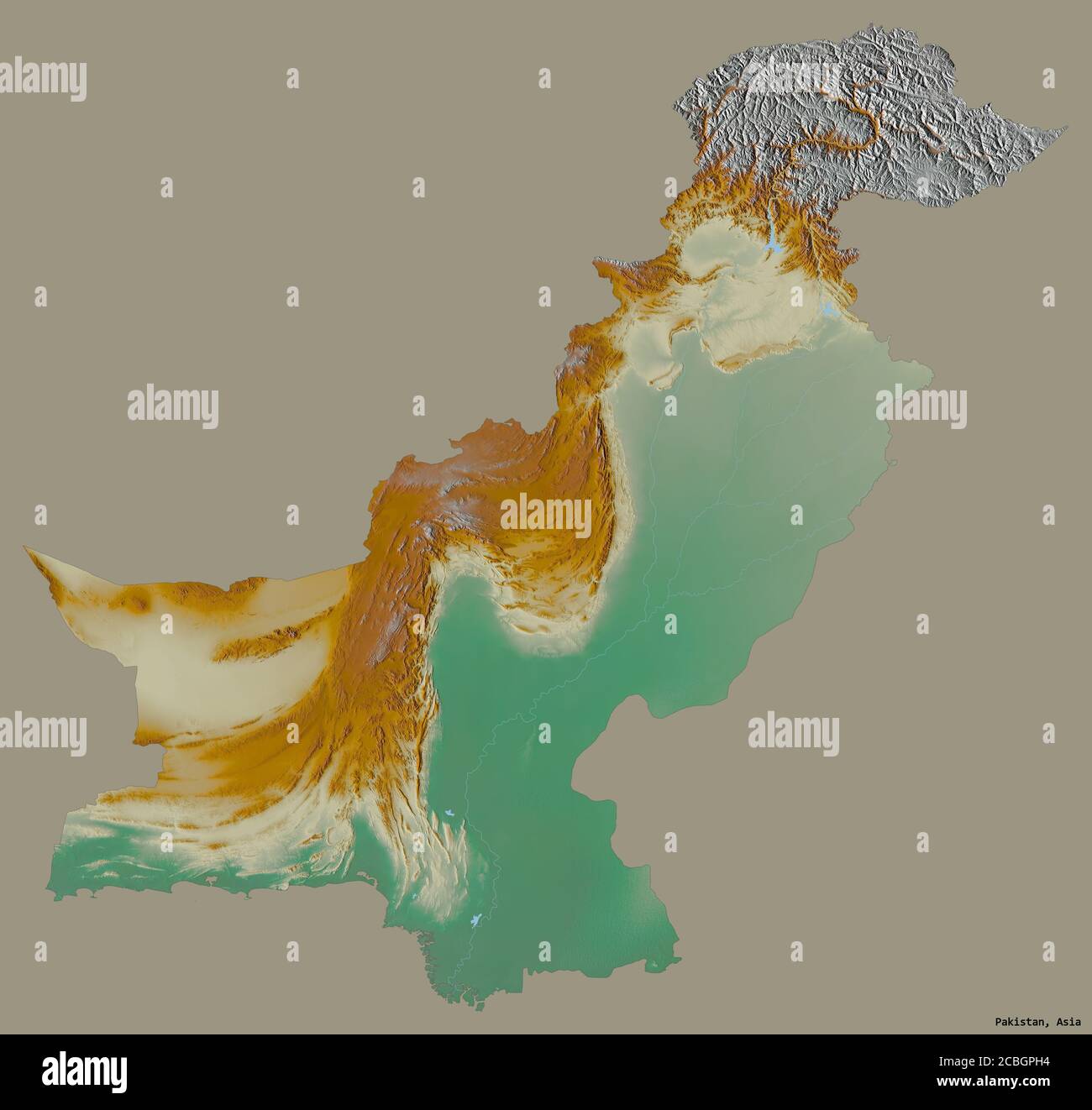 Shape of Pakistan with its capital isolated on a solid color background
