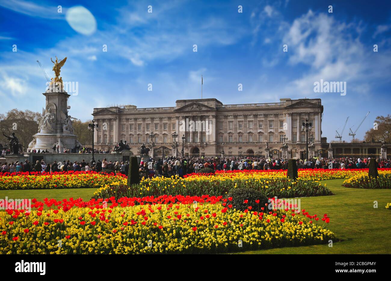 London, UK - April 17, 2019 - Buckingham Palace, Home of the British Queen, State Rooms and Victoria Memorial on a sunny day in London, UK. Stock Photo