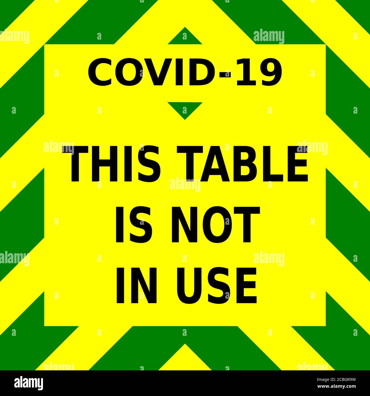 Green and yellow vector graphic, informing people that this table is not in use, as part of the measures to help stop the spread of the covid-19 virus Stock Vector