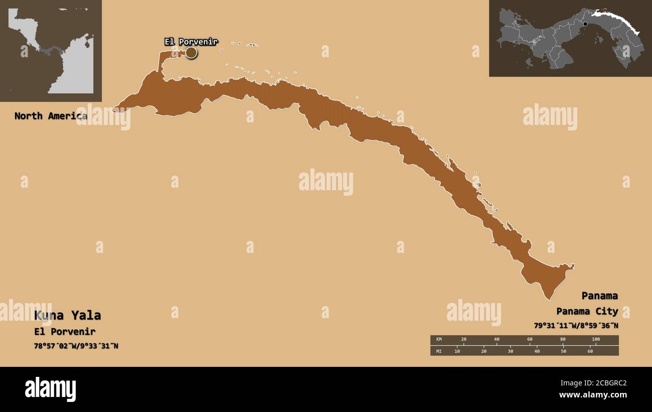 Shape of Kuna Yala, indigenous territory of Panama, and its capital