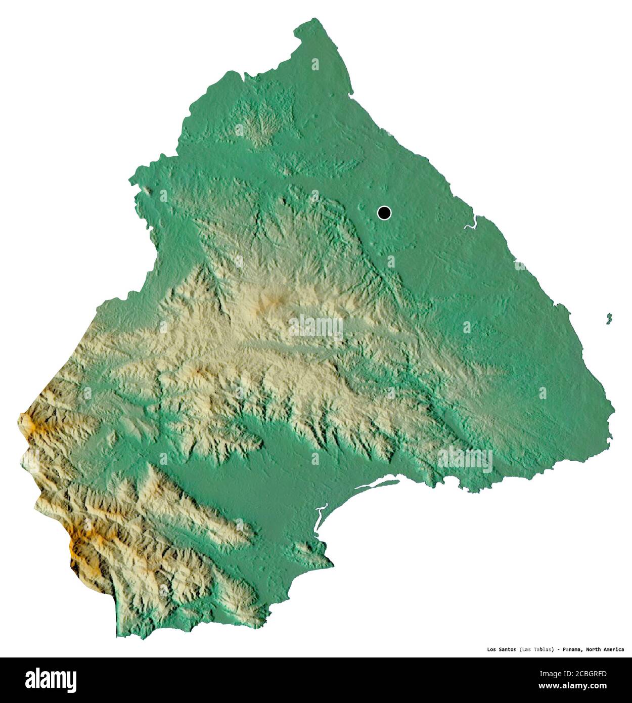 Shape of Los Santos, province of Panama, with its capital isolated on white background. Topographic relief map. 3D rendering Stock Photo