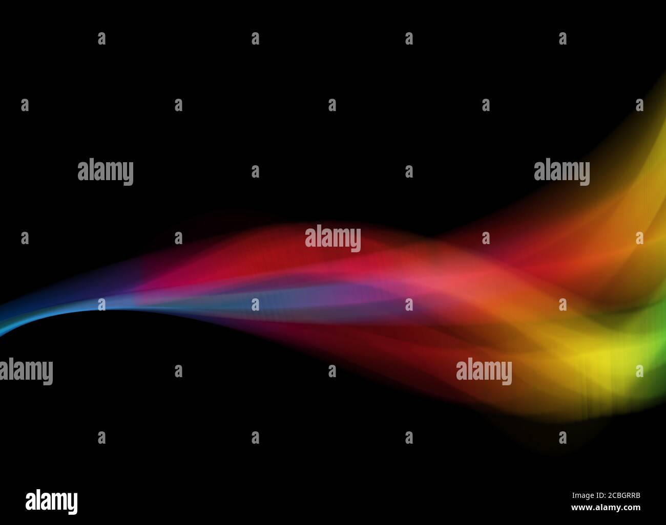 illustration of rainbow colored luminous line representing sound wave isolated on black background with copy space. Banner for your design Stock Photo