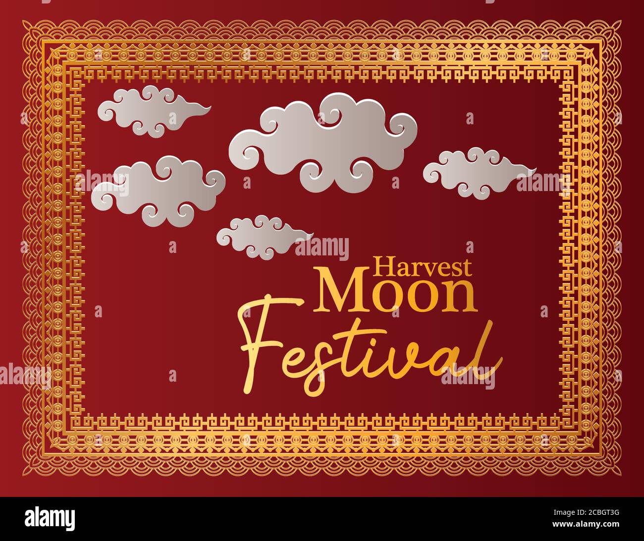 harvest moon festival with clouds and gold frame design, Oriental chinese and celebration theme Vector illustration Stock Vector