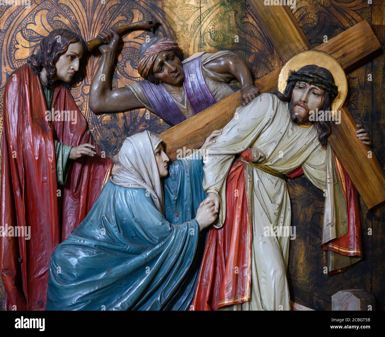 Jesus meets his Mother on the Way of the cross. St Martin's Cathedral in Bratislava, Slovakia. 2020/05/20. Stock Photo