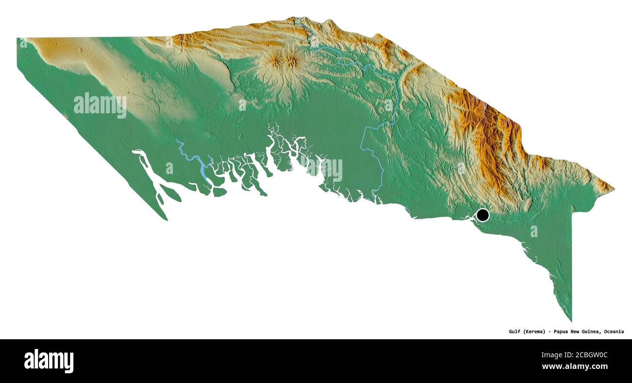 Shape of Gulf, province of Papua New Guinea, with its capital isolated on  white background. Topographic relief map. 3D rendering Stock Photo - Alamy