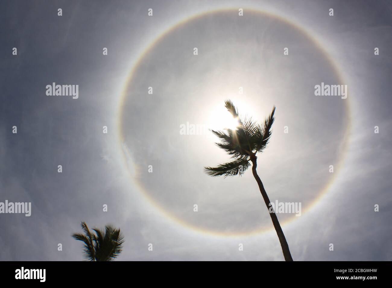 Sun Halo formed by Ice Crystals in the caribbean Stock Photo