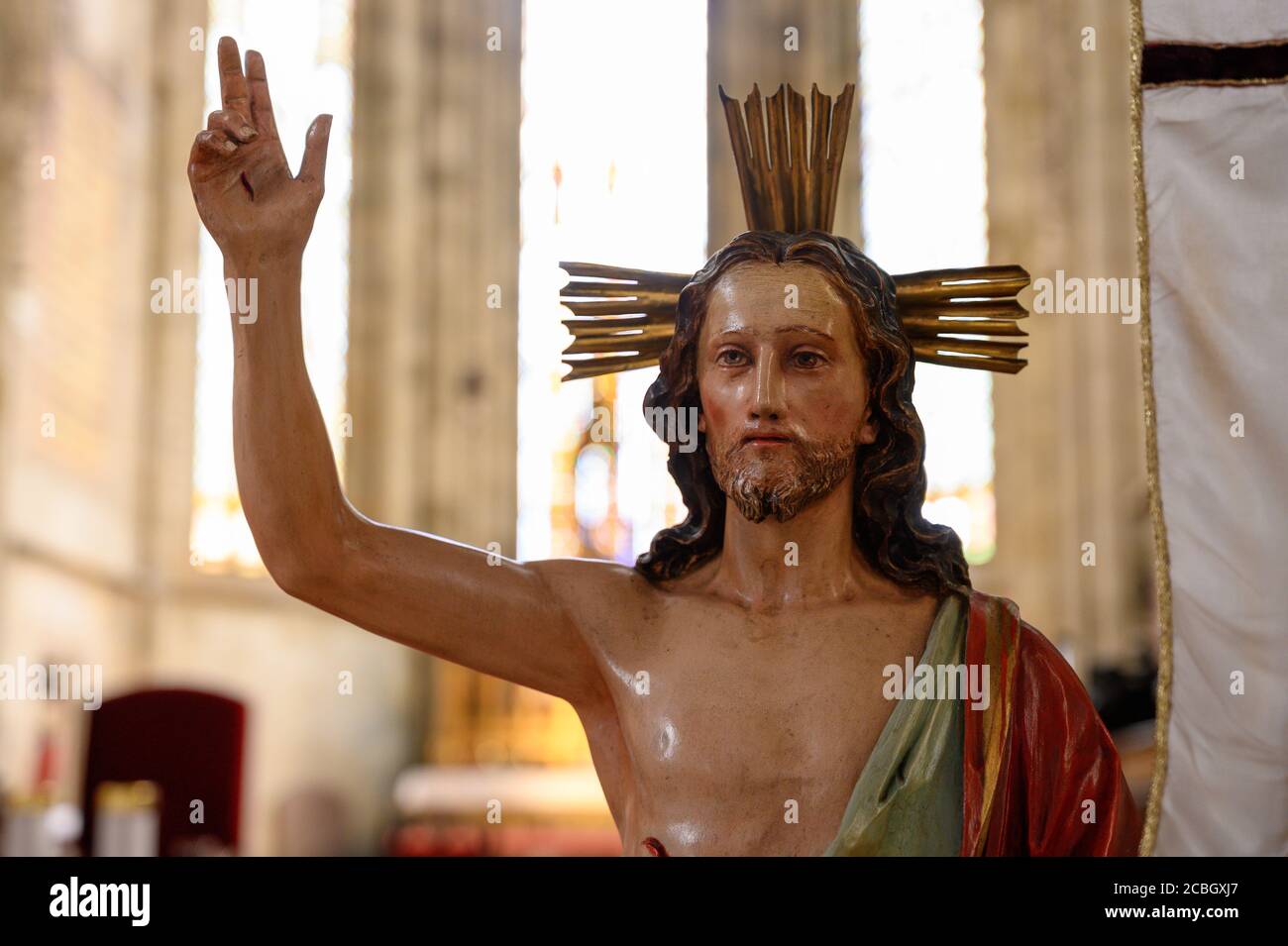 Statue of the Risen Jesus Christ Displayed During the Paschal Season.  St Martin's Cathedral in Bratislava, Slovakia. 2020/05/20. Stock Photo