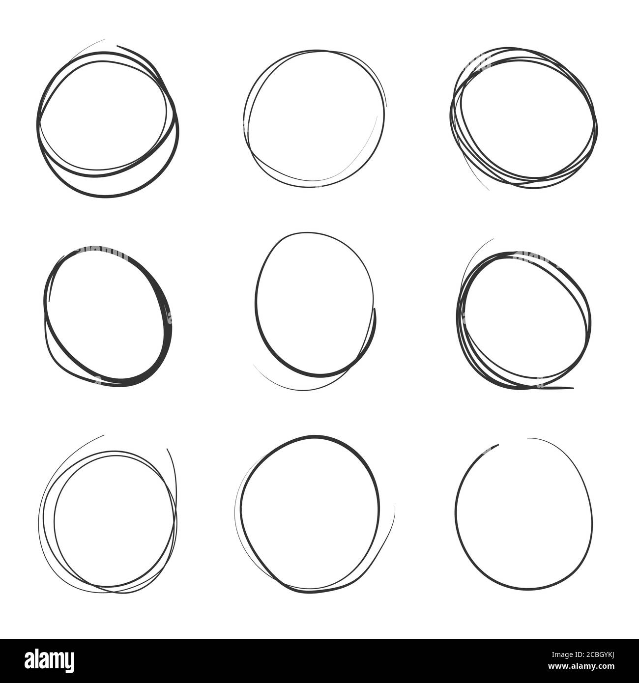 Doodle hand drawn circle line sketch set. Pencil or pen round circular elements for message note mark design. Stock Vector