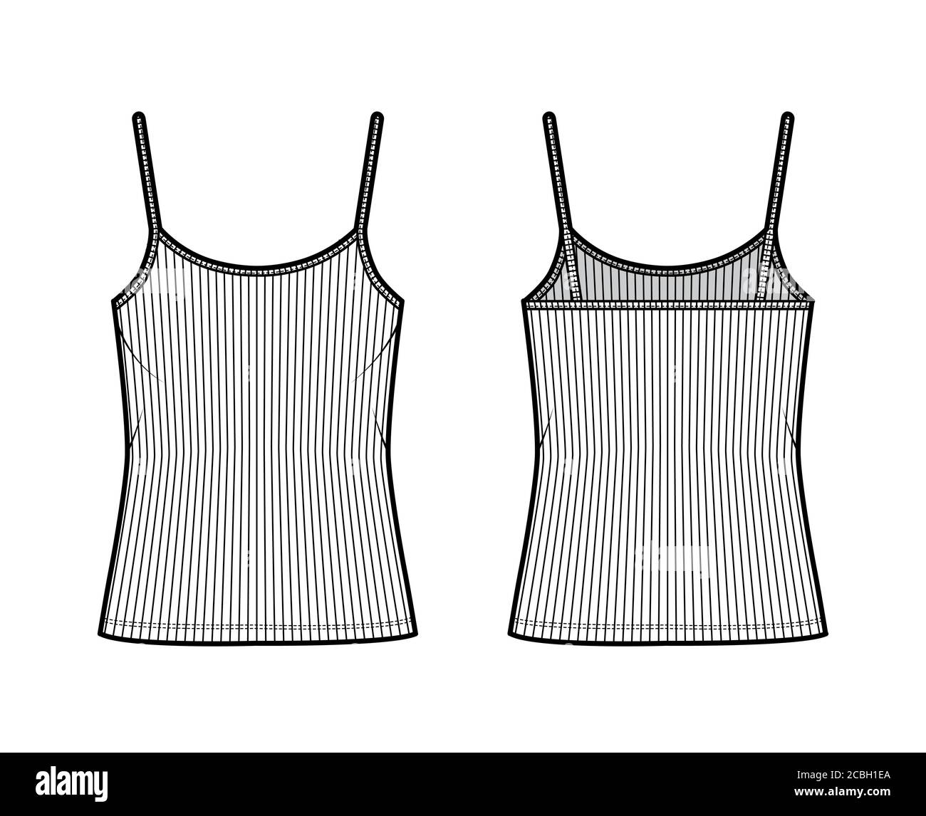 Ribbed camisole technical fashion illustration with scoop neck ...