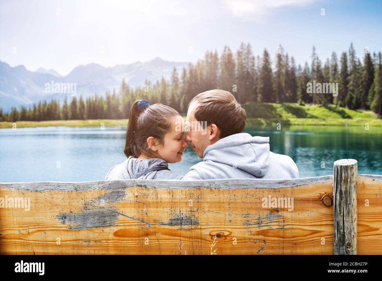Family Man And Woman Couple Romantic Photo In Mountains Stock Photo - Alamy