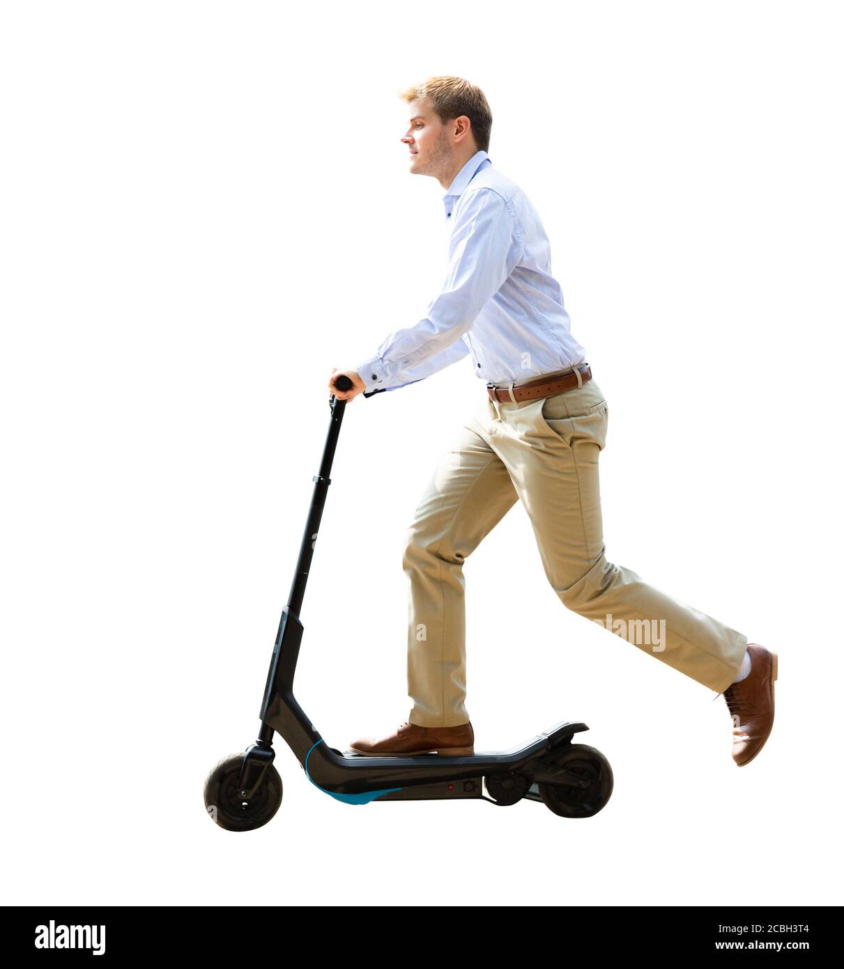 Electric E Scooter Businessman Driving Or Riding Stock Photo