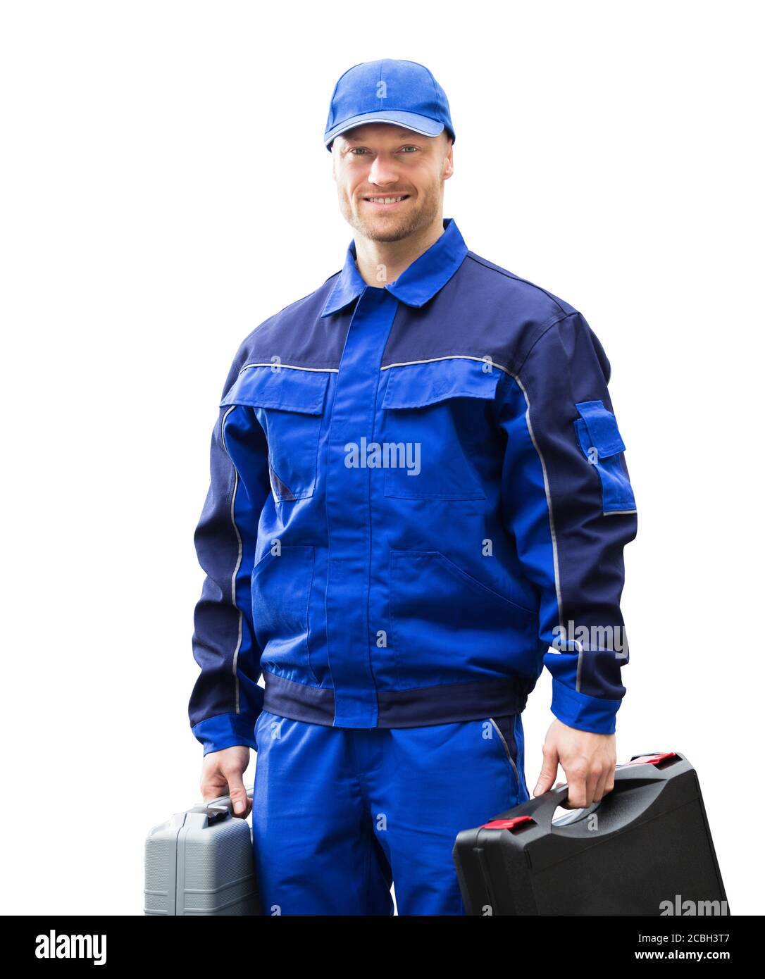 Isolated Happy Tradesman Construction Worker Man In Overall Stock Photo