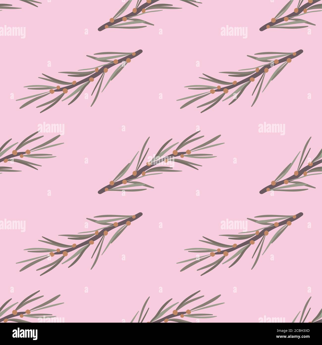 pine tree branches seamless vector pattern on pink Stock Vector