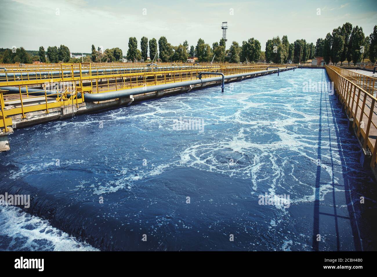 Wastewater treatment plant. Reservoir for purification of sewage. Stock Photo