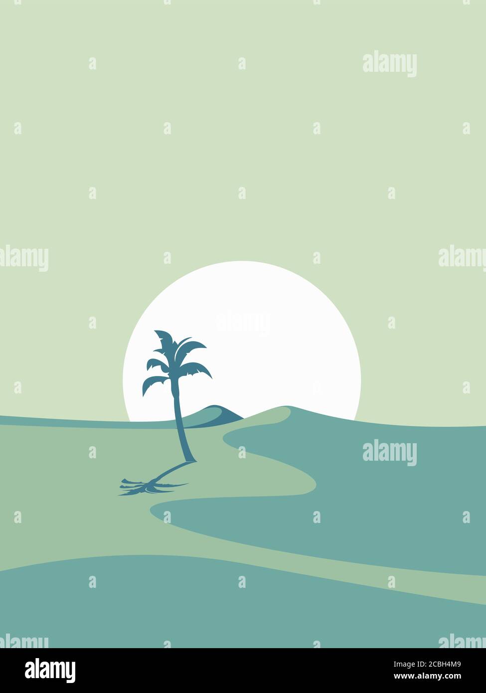 vector illustration of a desert landscape with sun and tree Stock ...