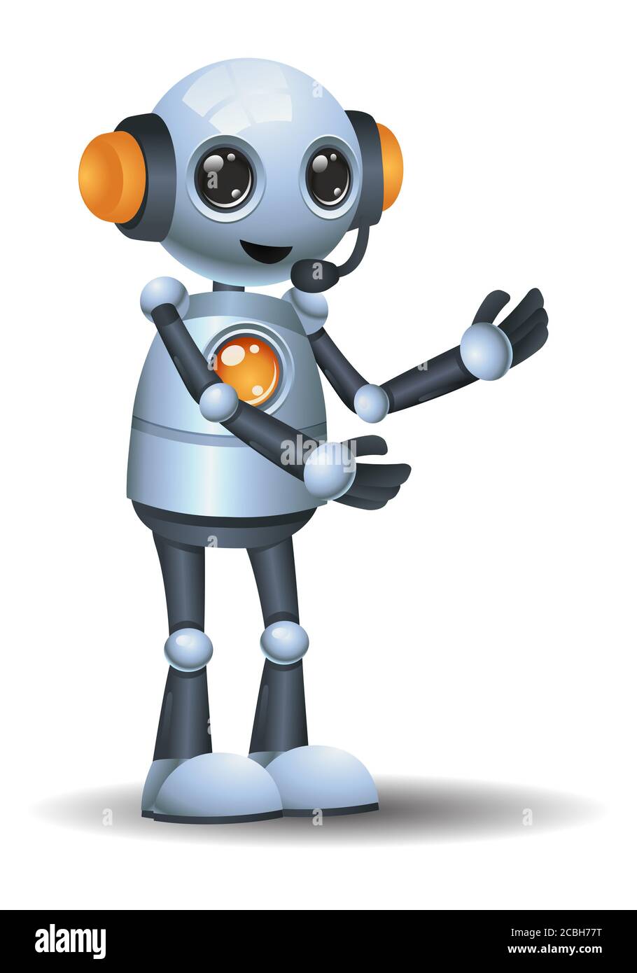 illustration 3d of little robot operator give you permission from call