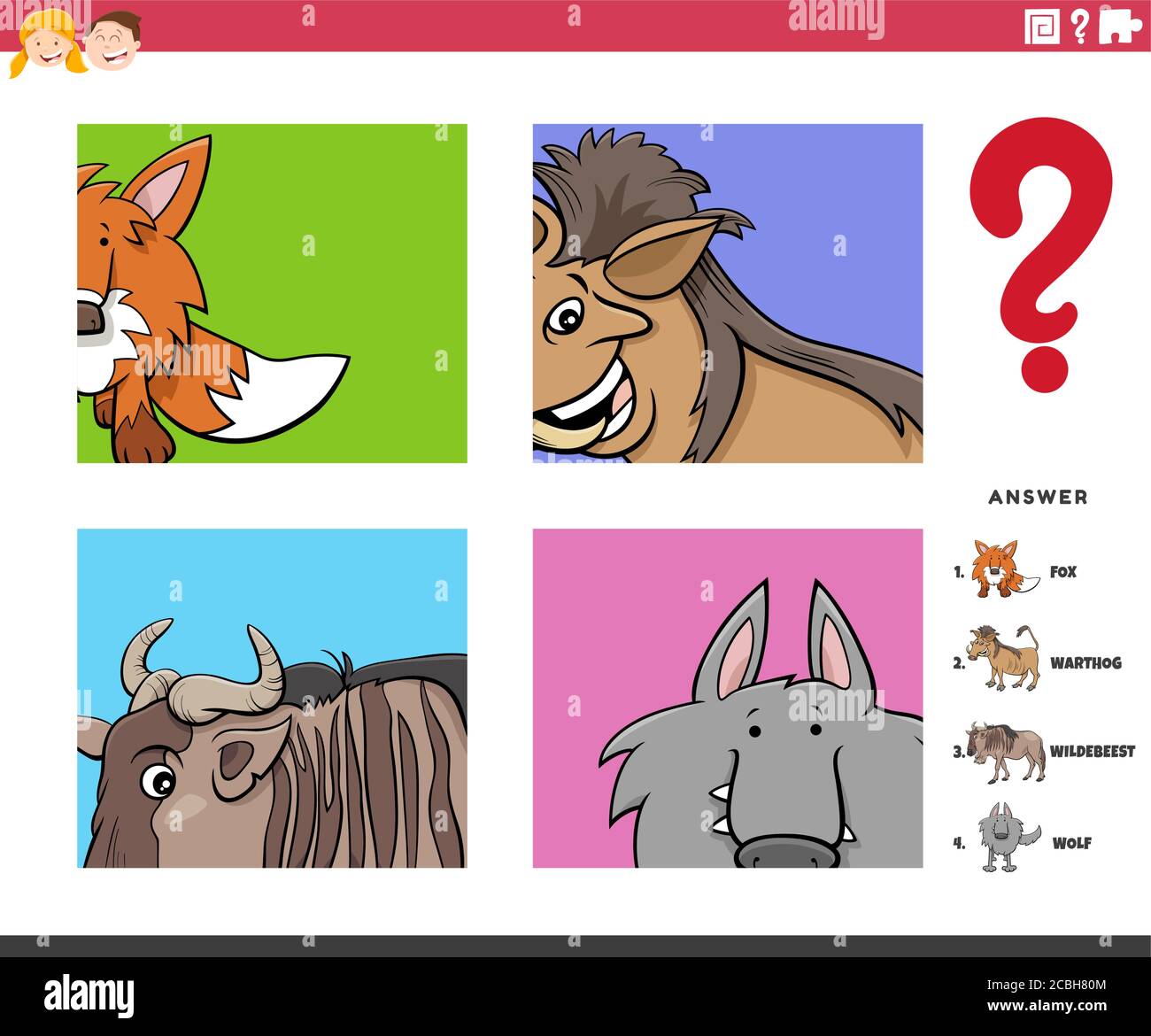 Cartoon Illustration of Educational Game of Guessing Animal Species Worksheet or Application for Children Stock Vector