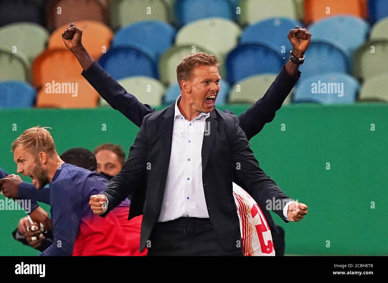 Lisbon Portugal 13th August 2020 Julian Nagelsmann Rb Leipzig Team Manager Coach Celebrate 2 1 In