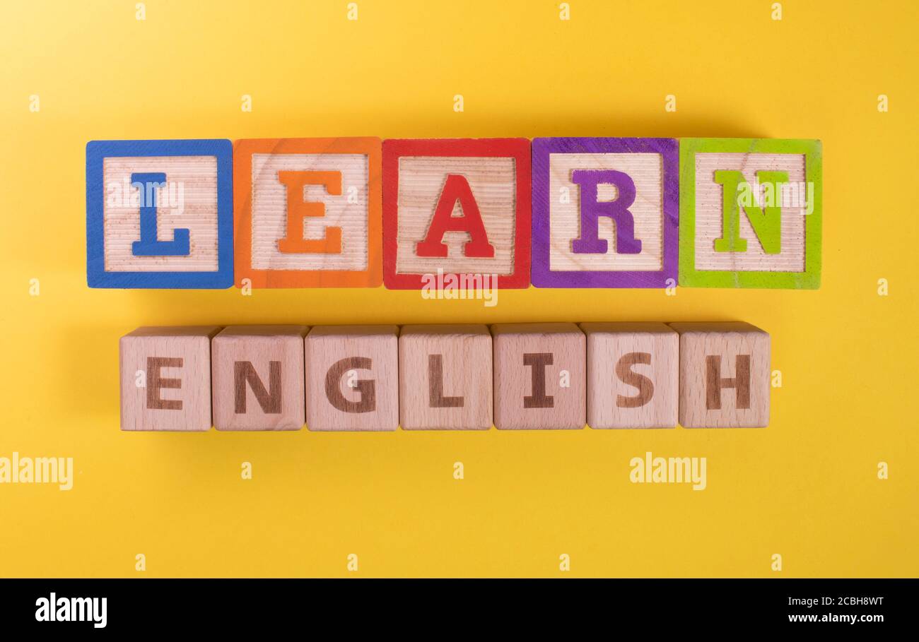 Learn English text made with wooden blocks Stock Photo Alamy