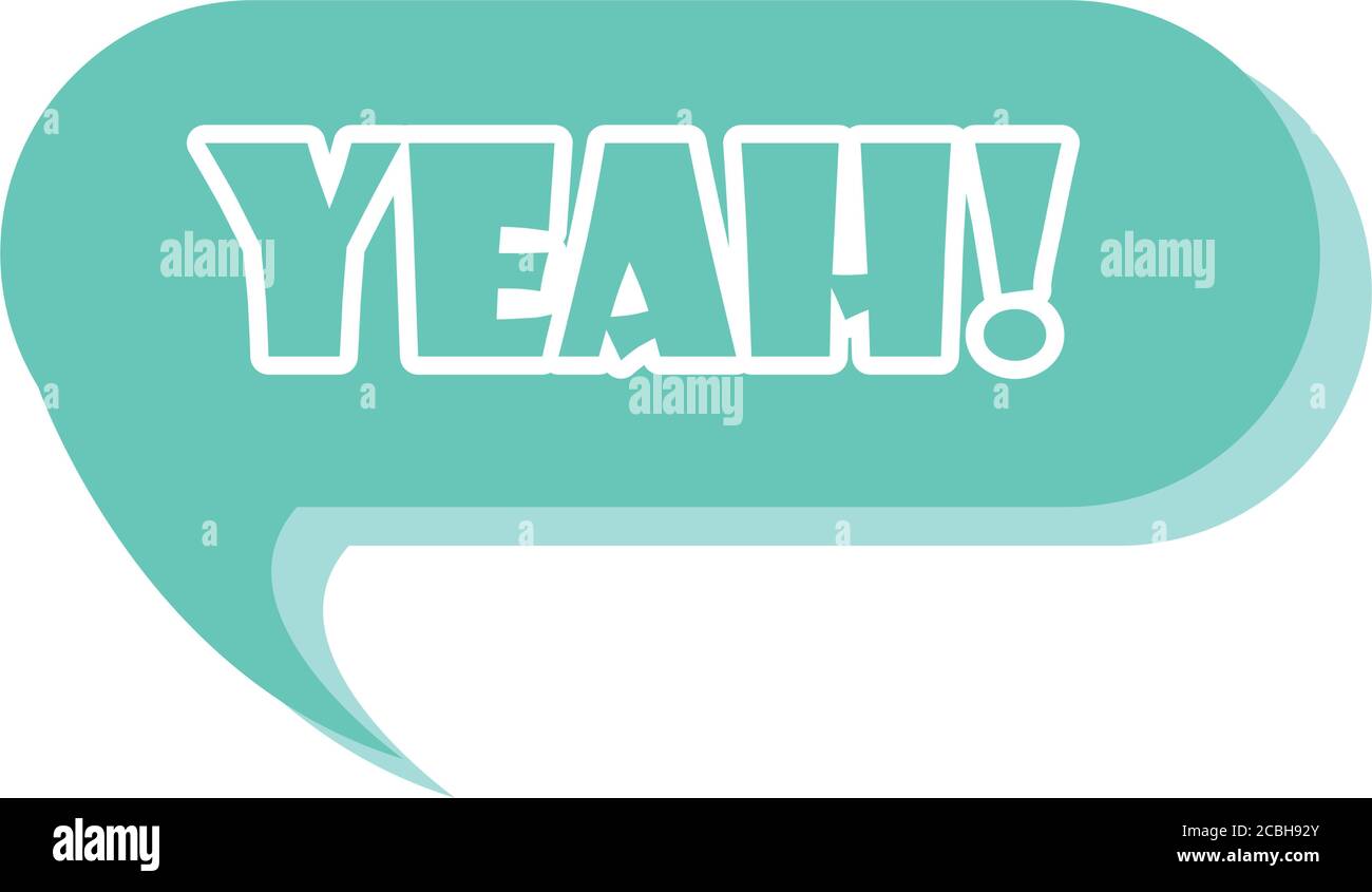 slang bubbles, green yeah word lettering over white background, flat